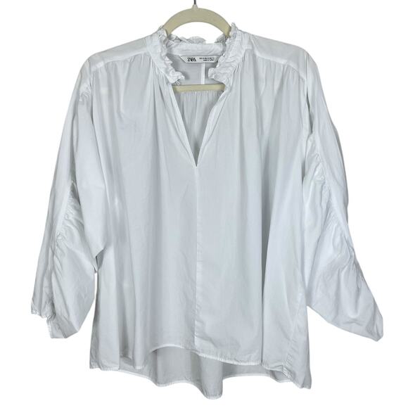 Zara Cotton Poet Blouse Women's Size XS Oversized Ruffle Romantic Boho Whimsy - Picture 2 of 12